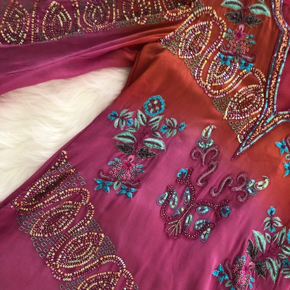 Bell-Sleeve Silk Beaded Blouse, size M - Picture 7 of 8